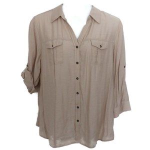 Roz & Ali 2X Blush Crinkle Roll Tab Sleeve Shirt